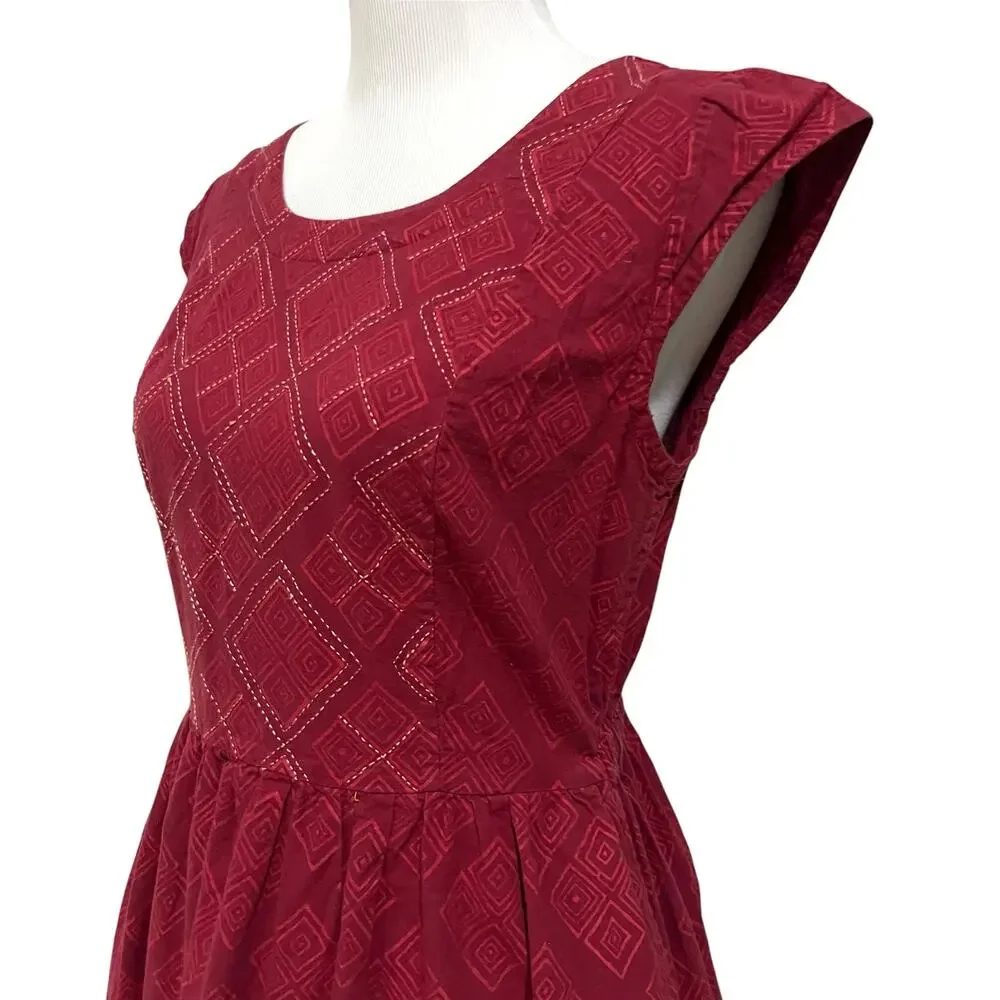 Mata Traders Fit & Flare Dress Womens Medium Crimson Red Cotton Cap Sleeves